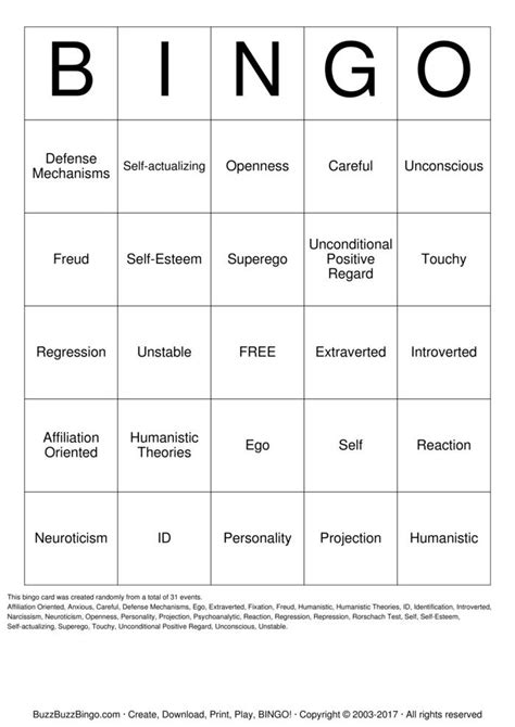 personality bingo template